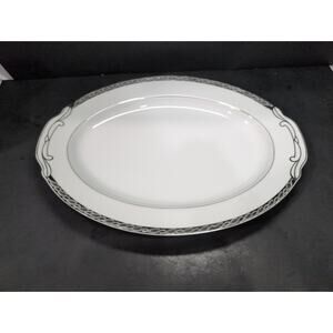 Fukagawa Arita Silver Fern Oval Platter, MCM Vintage Hand Painted Tray, Serving